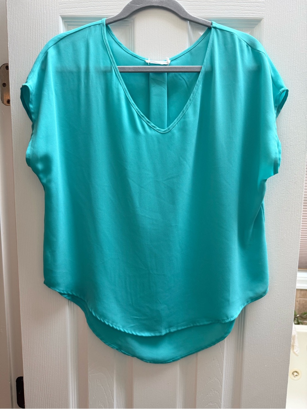 Lush Teal V-Neck Short Sleeve Blouse